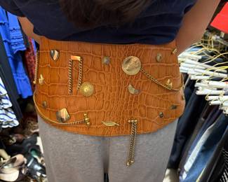 Embossed Leather Western Belt with Ornate Brass Buckle