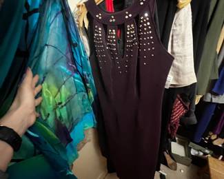 Plum Sleeveless Sheath Dress with Embellished Cutouts