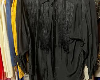 Black Western Shirt with Fringe Chest Detail