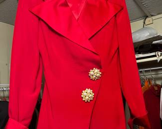 Red Structured Blazer Julie and Leonard Red Structured Blazer with Satin Lining with Decorative Faux Pearl Buttons