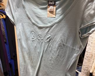 D&G Dolce & Gabbana Light Blue Cotton Logo T-Shirt