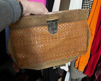 Woven Leather and Suede Clutch with Metal Clasp