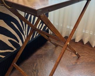 $150, Butler Tray Baker Furniture Table with Brass Handles and Wood Base