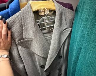 Krizia Gray Woven Double-Breasted Italian Wool Coat