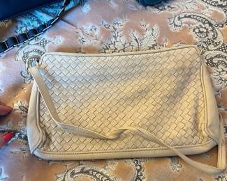 $100, Canson White Woven Leather Crossbody Shoulder Bag Minimalist Zip Purse Handbag