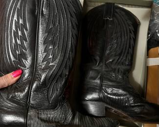 $325, Black Lizard Embossed Western Cowboy Boots Exotic Leather Pointed Toe Rodeo Boots Handmade Style