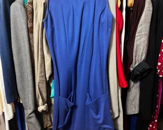 Spazio Blue Sleeveless Shift Dress with Patch Pockets