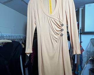 Long Sleeve Peach Knit Dress with Heart Buttons