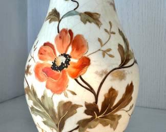 Crackle Glaze Ceramic Vase with Hand-Painted Poppy