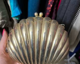 $200, DeLill Bronze Shell Minaudière Clutch Made in Italy Gold Tone Evening Bag Purse