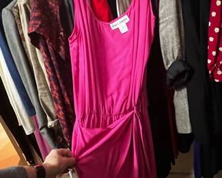 Silk Crepe Sleeveless Draped Dress in Fuchsia