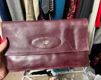 Burgundy Leather Envelope Clutch with Gold Tone Hardware