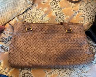 $200, Bottega Veneta Tan Leather Shoulder Bag Made In Italy Crossbody Hobo Designer Purse Woven Leather Intrecciato Style Shoulder Bag