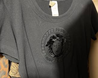 Black Cotton T-Shirt with Tonal Medusa Motif