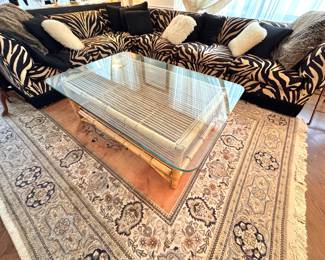 $2500, Zebra Print Sectional Sofa with Fringe Skirt and Animal Pattern Upholstery