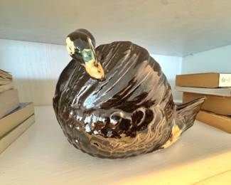 Glazed Ceramic Preening Duck Figurine