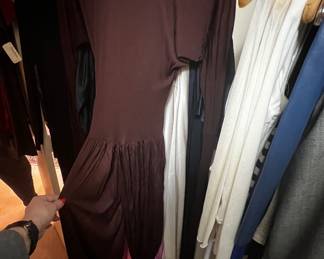 Dark Brown Knit Dress with Ribbed Bodice and Pleated Skirt