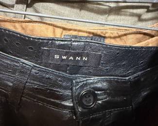Swann Black Ostrich Leather Pants