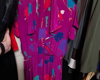 Abstract Paint Splatter Magenta Scarf Neck Dress