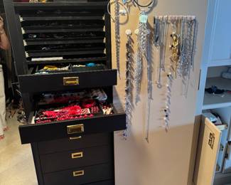 Black Campaign Style Jewelry Armoire with Brass Pulls