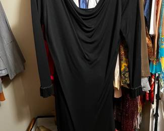 Black Jersey Cowl Neck Dress with Embellished Cuffs
