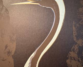$550, Cranes -Japanese Wall Art Framed Silk Textile Panel Asian Decor Gold Frame Artwork