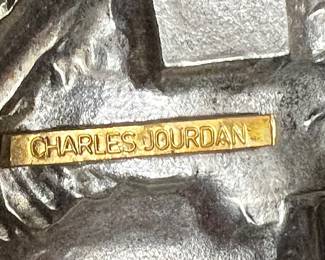 Charles Jourdan Gold Tone Plaque on Textured Leather