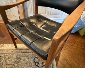 $500, MCM Walnut Lounge Chair DUX Incorporated Black Tufted Vinyl Accent Chair