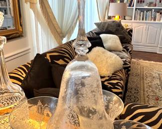 Etched Floral Glass Decanter with Faceted Stopper