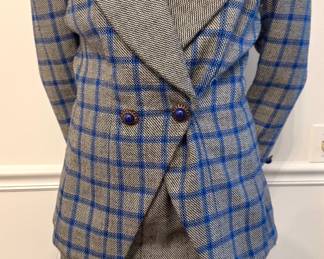 Blue Windowpane Plaid Double Breasted Blazer