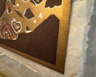 $550, Cranes -Japanese Wall Art Framed Silk Textile Panel Asian Decor Gold Frame Artwork