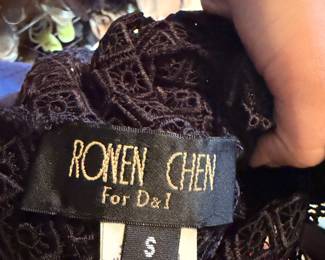 Ronen Chen Black Geometric Lace Top