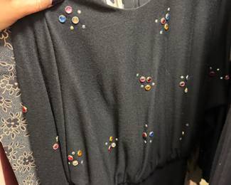 Black Knit Blouse with Multi-Colored Rhinestones