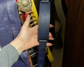 Navy Leather Belt with Leather Wrapped Buckle