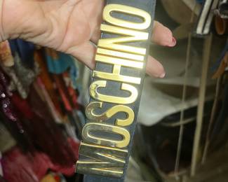 $150, Moschino Logo Leather Belt with Gold Hardware