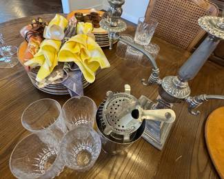 Silver Plated Three-Light Candelabra and Crystal Tumblers