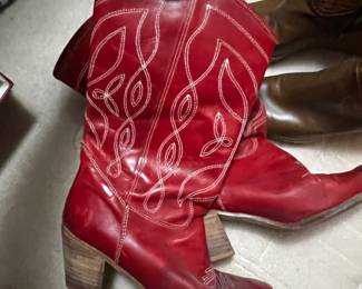 $150, Red Leather Western Cowboy Boots Women’s Mid Calf Embroidered Rodeo Boots Block Heel Original Retail $600–$1,200, Estimated Resale Value $175–$425, Black Lizard Embossed Western Cowboy Boots Exotic Leather Pointed Toe Rodeo Boots Handmade Style