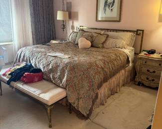MCM  MASTERCRAFT BRASS GREEK KEY KING Headboard $1200 and Upholstered Bench