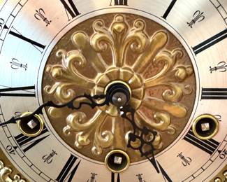 $450, Mantel Clock German Black Forest Westminster Chime Oak Bracket Mantel Clock with Triple Chime Movement