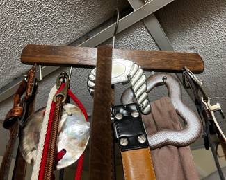 Collection of Leather Belts and Accessory Hanger