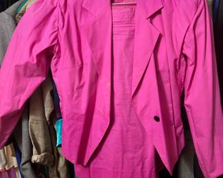Hot Pink Blazer with Puffed Shoulders and Peaked Lapels