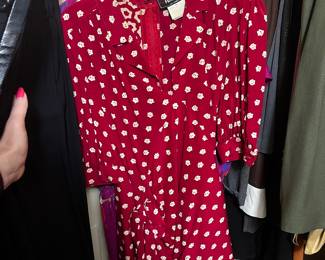 Red Floral Rayon Dress with Notched Collar