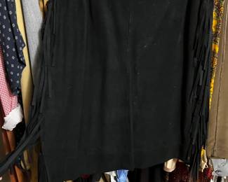 Black Suede Mini Skirt with Side Fringe Detail