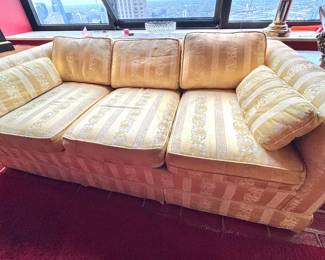 Striped Damask Upholstered Sofa with Rolled Arms