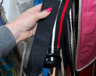 Black Fabric Belt with Red and Green Web Stripe