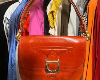 $250, Vintage Style Cognac Brown Leather Shoulder Bag Brass Buckle Saddle Handbag Boho Retro Purse