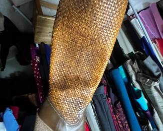 $250, Xavier Danaud Paris Brown Woven Leather Wedge Knee High Boots Designer Riding Boots Made In France