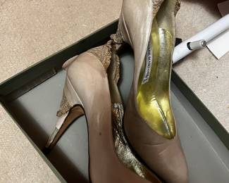 $200, Cesare Martinoli Italy Beige Leather Pumps Textured Heel Designer High Heels Women’s Shoes