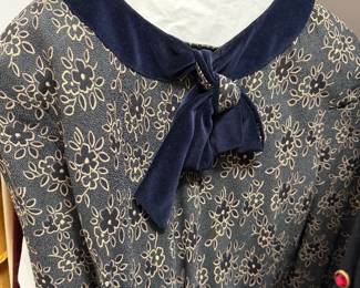 Floral Print Blouse with Navy Velvet Bow Accent