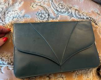 $400, Charles Jourdan Paris Blue Leather Envelope Clutch Made In France Designer Handbag Evening Bag